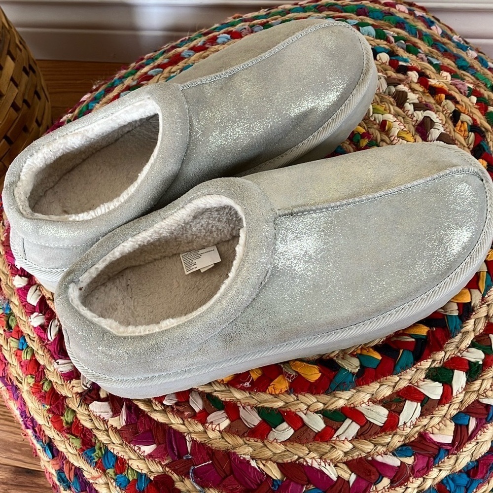 Silver Suede Leather Slip-On Shoes